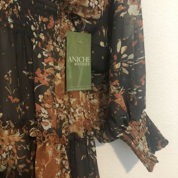 Aniche Boutique Santa Sofia Floral And Gold Peasant Dress Women Small Open Back - Picture 5 of 12